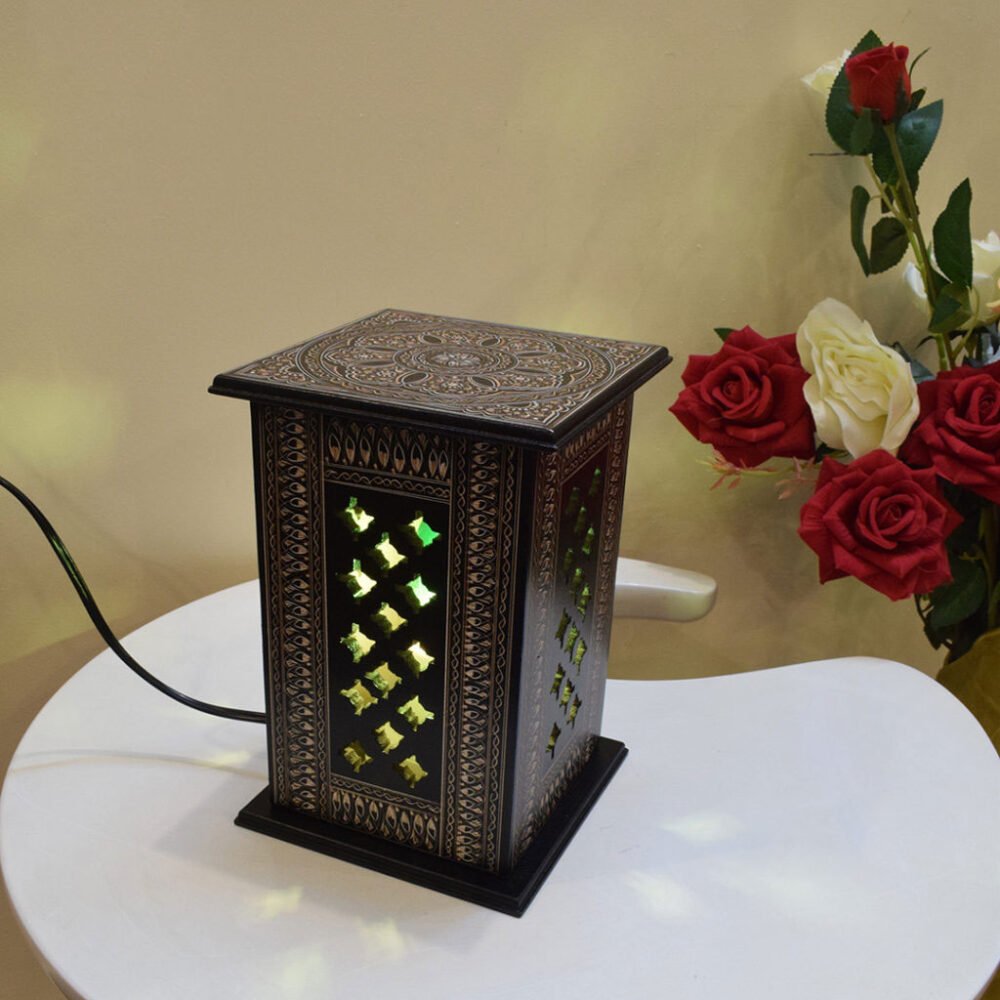 Black Square Shape Wooden Lamp